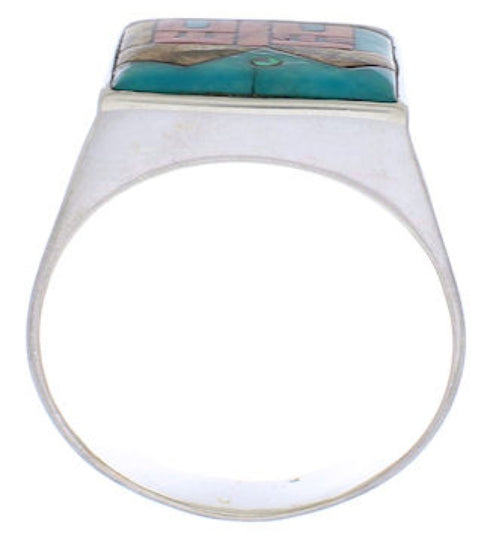 Native American Pueblo Design Multicolor Ring Size 11-3/4 EX42404